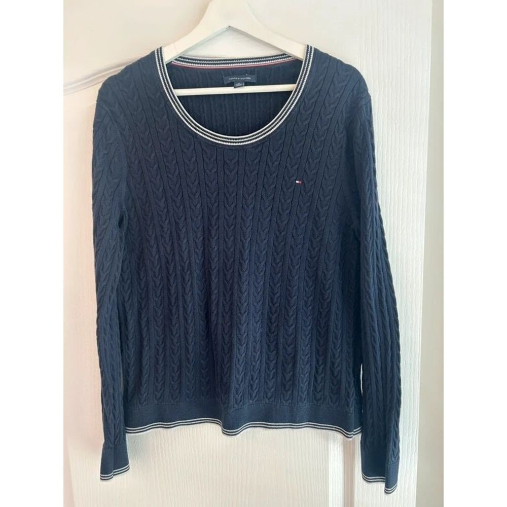 Vintage Tommy Hilfiger Women Cable Knit XL Sweater V-Neck Pullover Preppy Y2K